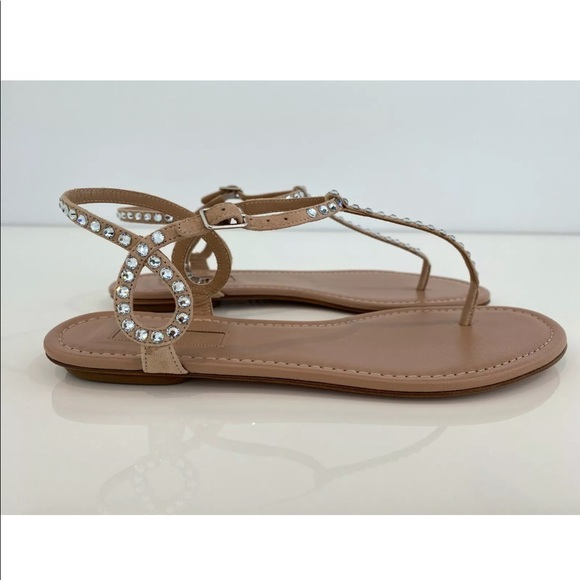 AQUAZZURA ALMOST BARE BEIGE CRYSTAL SANDALS SIZE IT 37.5 / US 7.5 NEW IN BOX! - Picture 7 of 16
